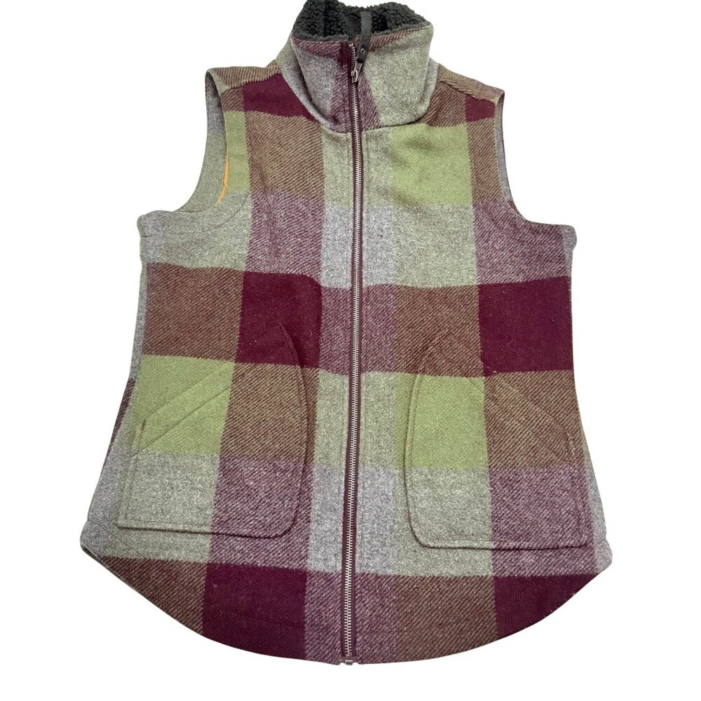 Woolrich Women's Zip Vest Sz S Buffalo Plaid Wool Blend Sherpa Lined Mock Neck